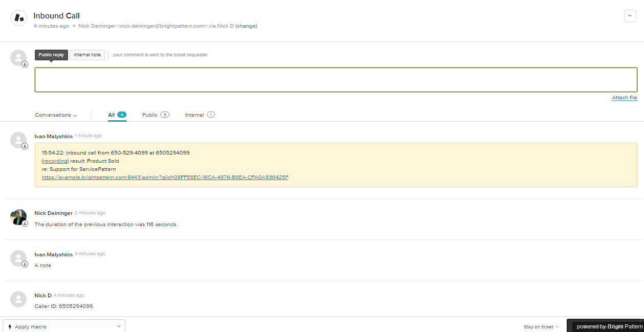 Zendesk Activity History information