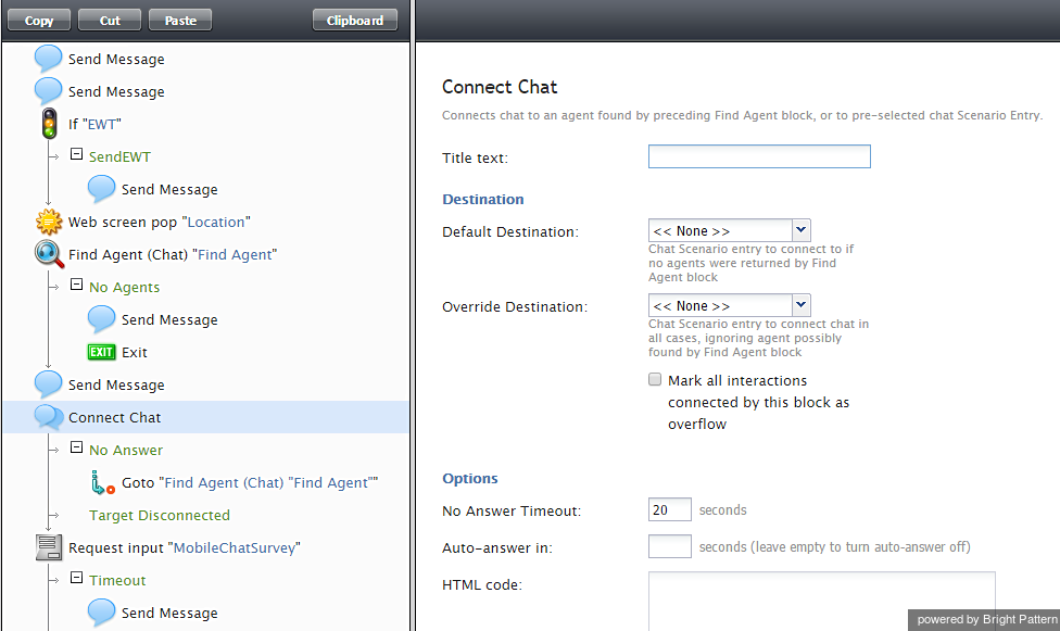 Setting the properties for the Connect Chat block