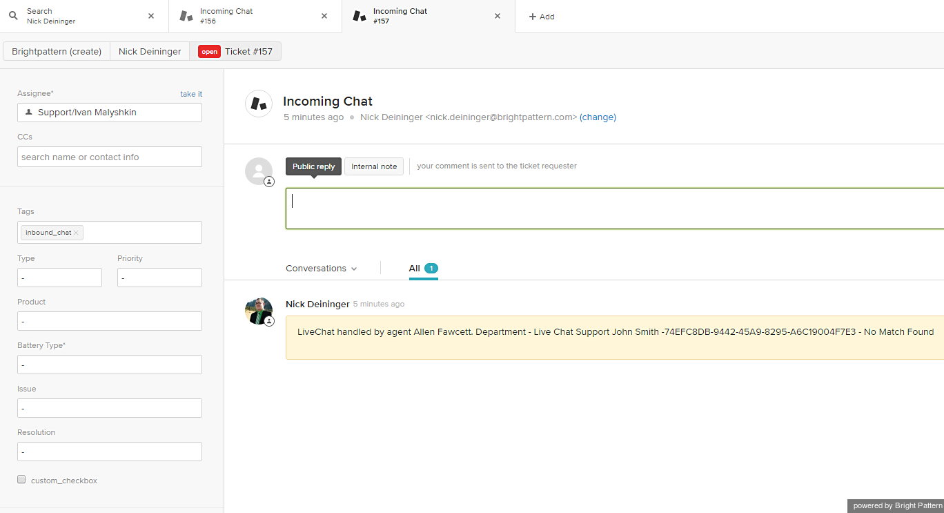 Activity history shown in the integrated Agent Desktop