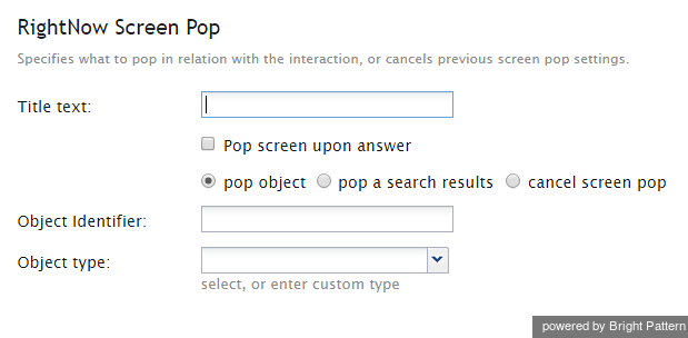 RightNow Screen Pop scenario block settings