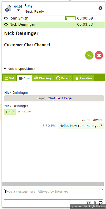 The agent types a reply in the chat window