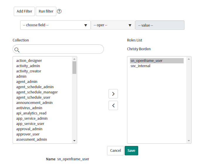 Add role to user's role list